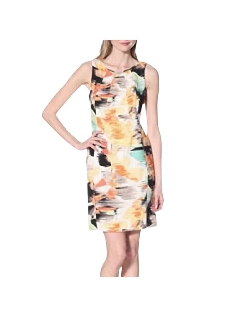 Calvin Klein NWT Sleeveless Abstract Linen Blend Sheath Dress Sz 8